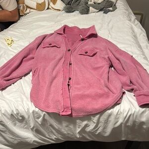 Free People Pink Teddy Jacket Soft and Relaxed